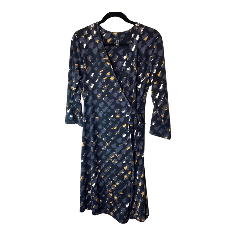 Halston Faux Wrap Dress Dark Gray with Mustard & Cream Swatches Pattern‎ …